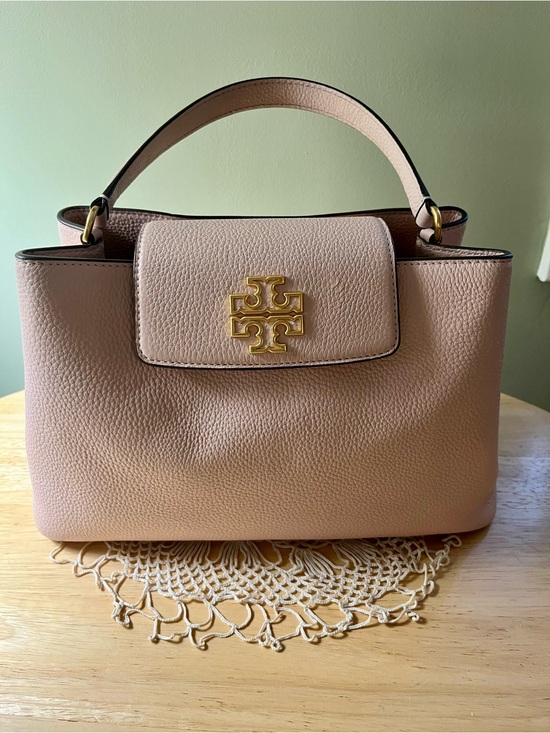 Tory Burch Handbags - Tory Burch Blush Pink Pebbled Leather Top-Handle Satchel with Gold Logo